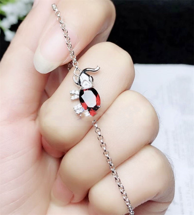 Elegant Garnet & Pearl Sterling Silver Bracelet – 18K White Gold Plated