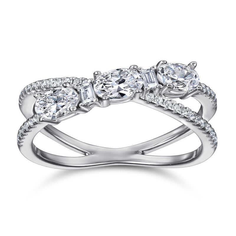 925 Sterling Silver Zircon Wedding Engagement Ring – Elegant Cross Design