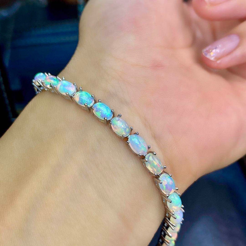 Elegant 18K Gold Plated Sterling Silver Opal Bracelet for Women