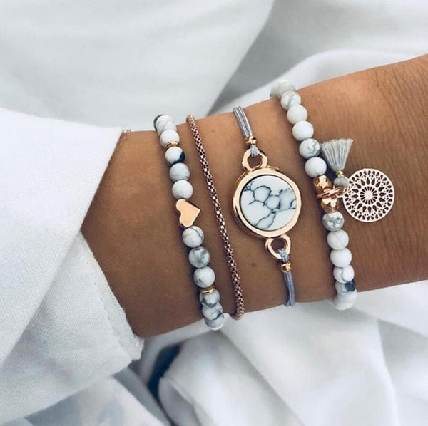 Celestia Pine Stone Layered Bracelet Set – 4-Piece Boho Chic Stack