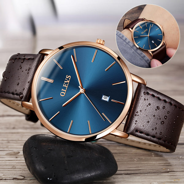 Classic Quartz Leather Watch – Waterproof | Auto-Date | 3Bar