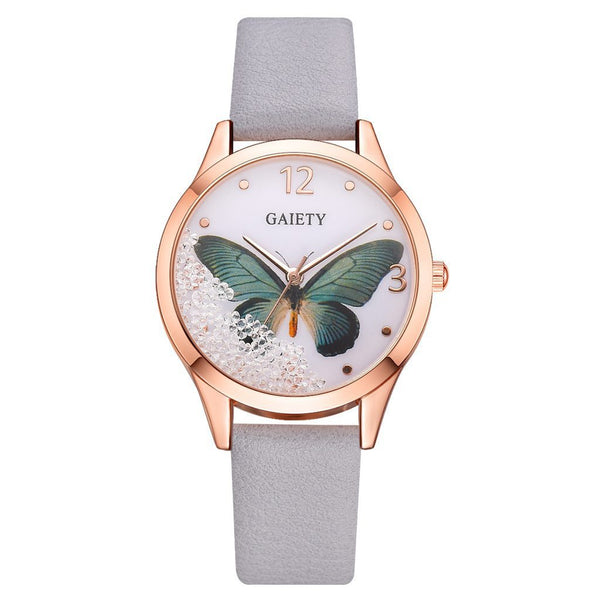 Celestia Butterfly Crystal Watch – Elegant Leather Strap Timepiece