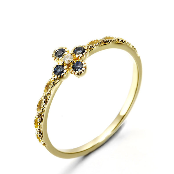 ✨ Ran Sapphire Elegance – 9K Gold Four-Leaf Clover Sapphire Ring