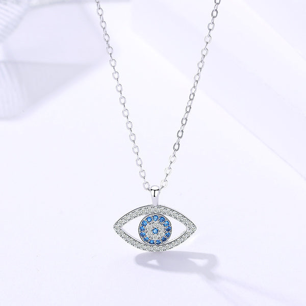 925 Sterling Silver Evil Eye Necklace – Platinum Plated | Korean Style