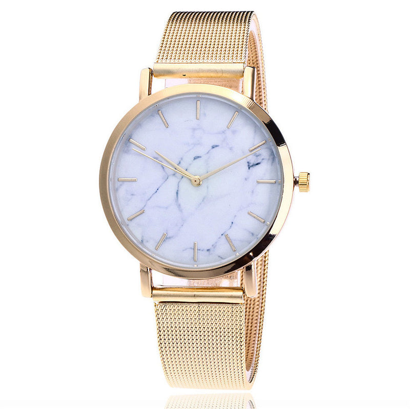 Vansvar Marble Mesh Watch – Gold & Silver Quartz Elegance
