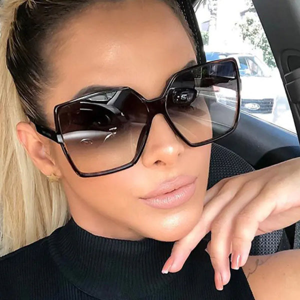 Oversized Black Square Gradient Sunglasses for Women