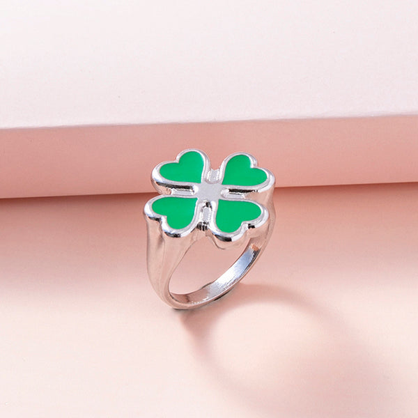 Lucky Clover Charm Ring – Enamel-Plated Adjustable Unisex Band