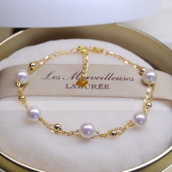 18k Gold Seawater Pearl Bracelet – Double Layer Adjustable Elegance