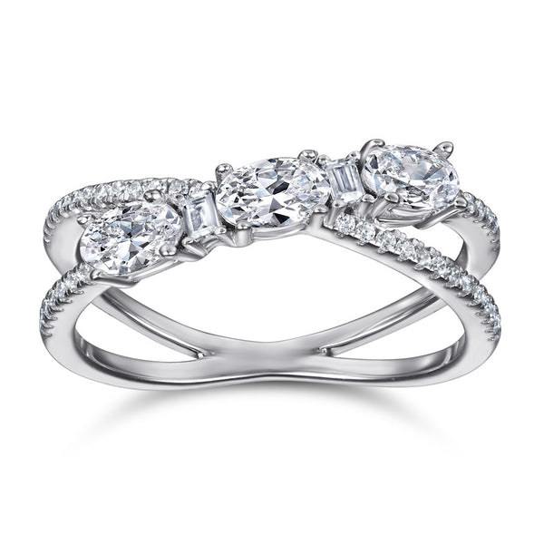 925 Sterling Silver Zircon Wedding Engagement Ring – Elegant Cross Design