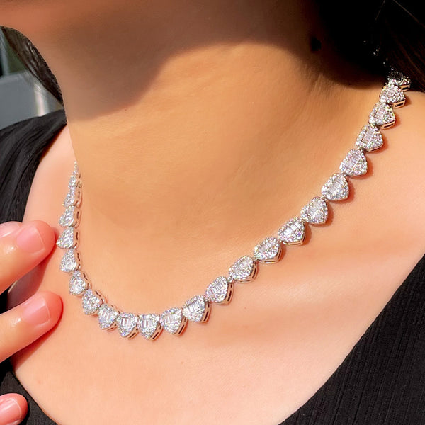 Cuban Heart-shaped Zircon Hip Hop Full Diamond Peach Heart Stitching Necklace