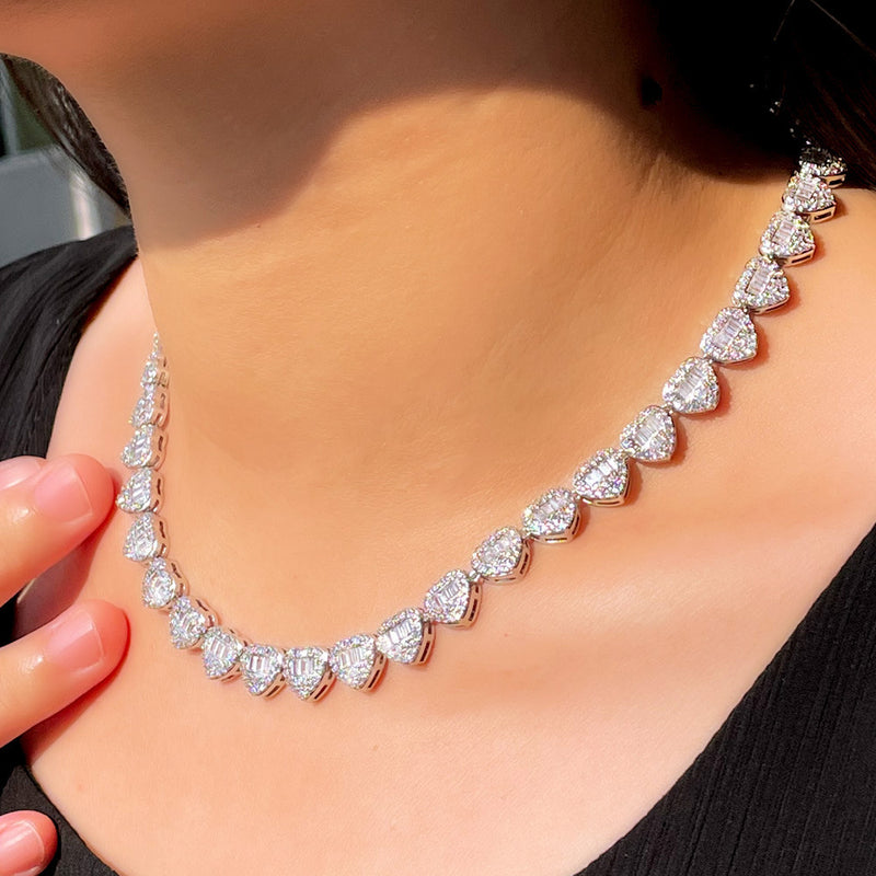 Cuban Heart-shaped Zircon Hip Hop Full Diamond Peach Heart Stitching Necklace