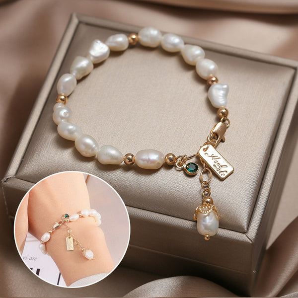 Celestia Pearl & Zircon Floral Bracelet – Elegant Mother of Pearl Charm